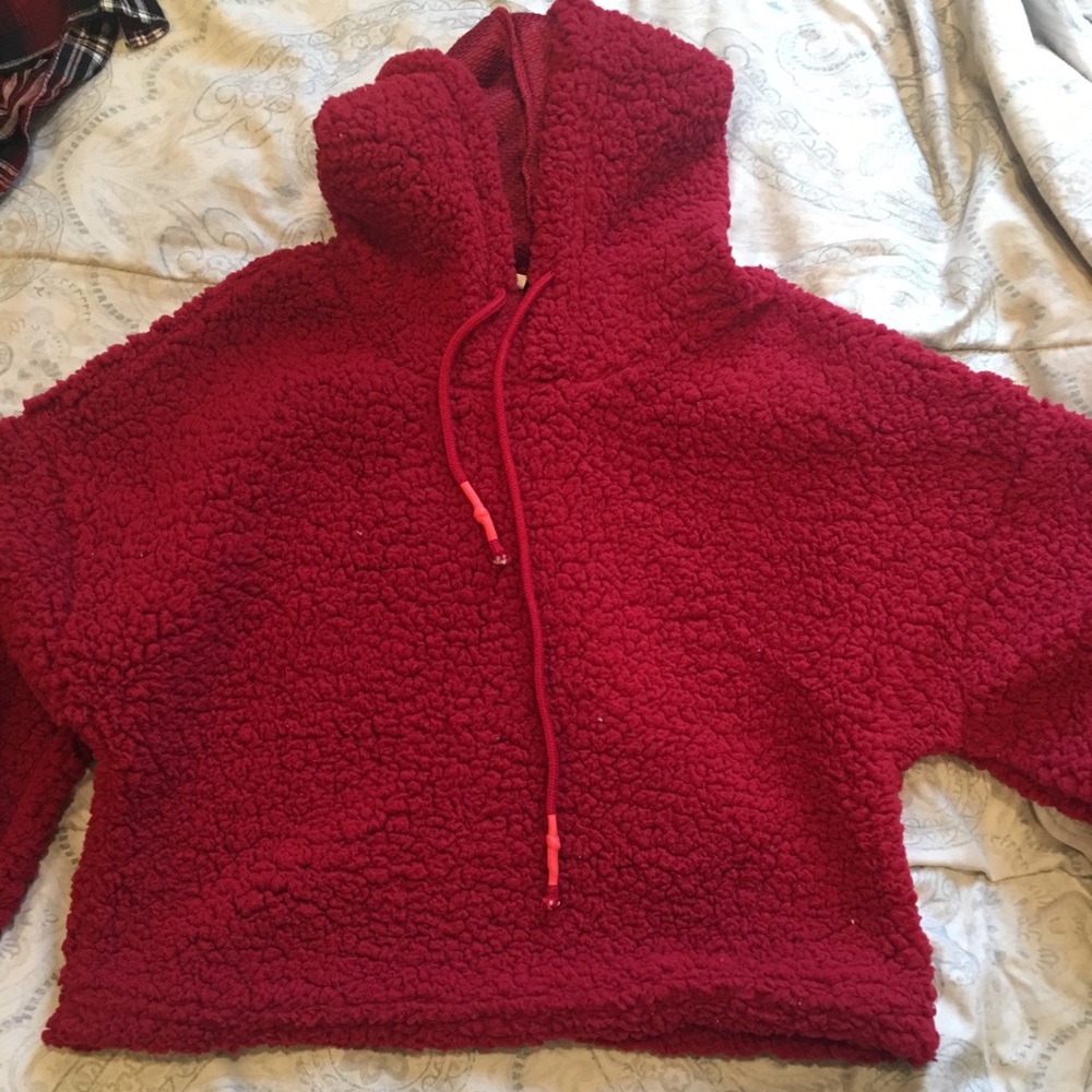 Red Cropped Teddy Sweater